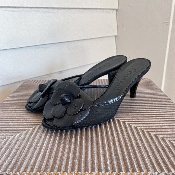 Chanel Lambskin Mesh Camellia Mules Size 7 - Picture 1 of 7